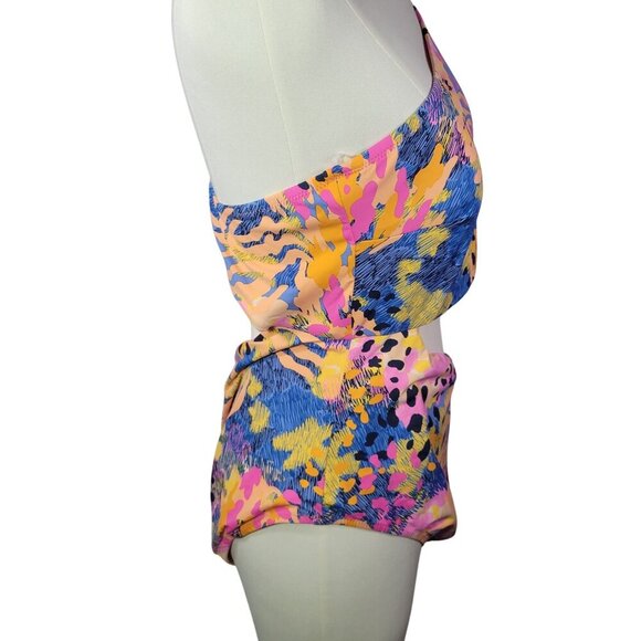 Jessica Simpson Lip Gloss Women Abstract One-Shoulder Cutout Swimsuit Size XL - Picture 3 of 7